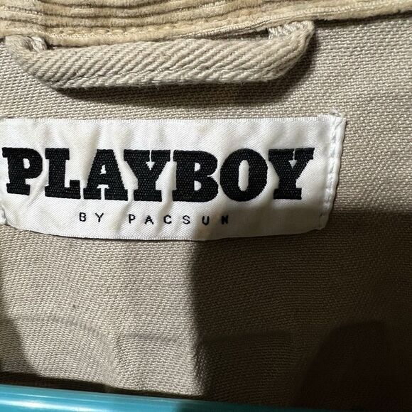 Playboy by Pacsun Men’s Beige Denim, Corduroy Collar Trucker Jacket  Size SMALL - Picture 11 of 12